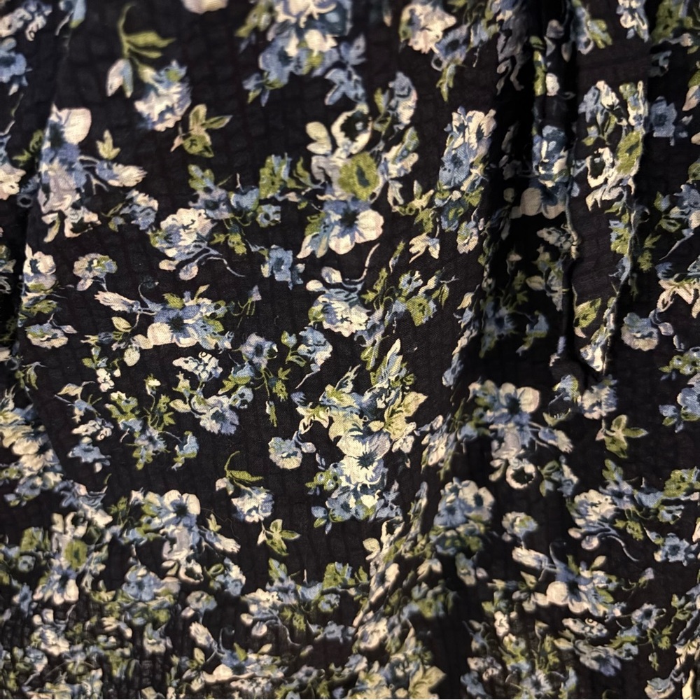 MINKPINK Navy Puff Sleeve Faux Wrap Floral Dress - Picture 3 of 7